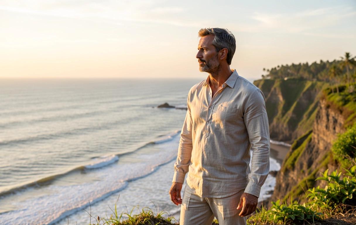 Man enjoying morning vitality by the sea